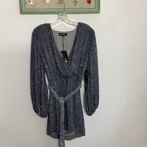 Retrofete dress long sleeve mini silver robe dress Taylor Swift gunmetal new xs - Picture 8 of 11